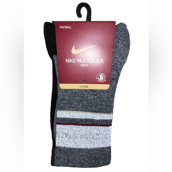 Nike Florida State Seminoles Crew Socks 2 Pair Men 8-12 W 10-13 Black Gray Logo - Picture 5 of 12
